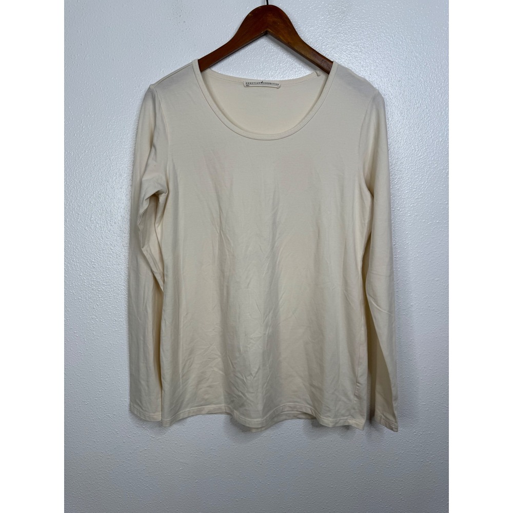 Peruvian‎ Connection Cream Pima Cotton Spandex Scoop Neck Long Sleeve Top Large